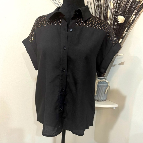 MM Couture by Miss Me Size Small gold sequenced button down Blouse - Picture 1 of 13
